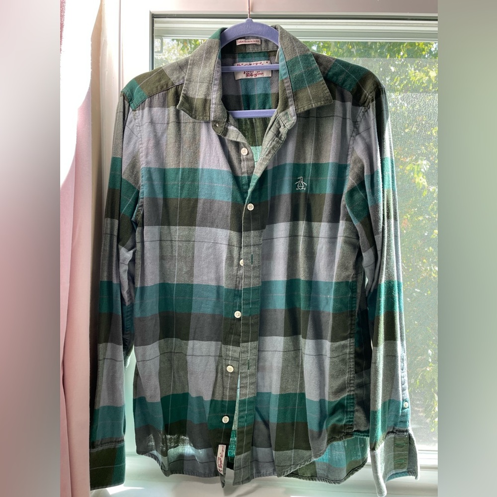 Original Penguin Men’s Medium Green Flannel Button Down